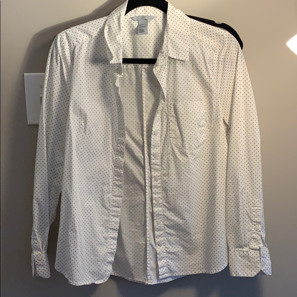 White with Black Polka Dot Button Down